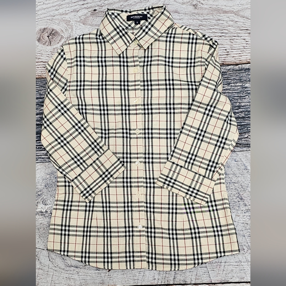 Burberry London Nova Check Plaid 3/4 Split Sleeve Button Up Shirt Size Small